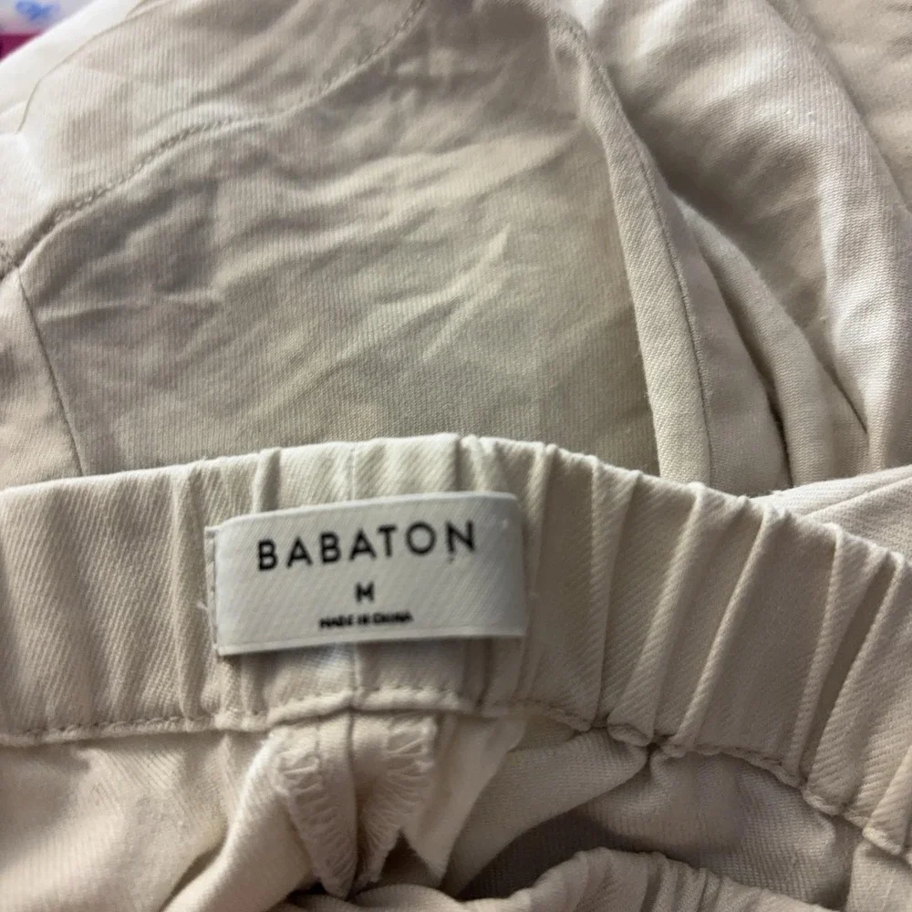 Babaton Aritzia Linen Cotton Jogger Pants Womens Medium M Beige Elastic Stretch